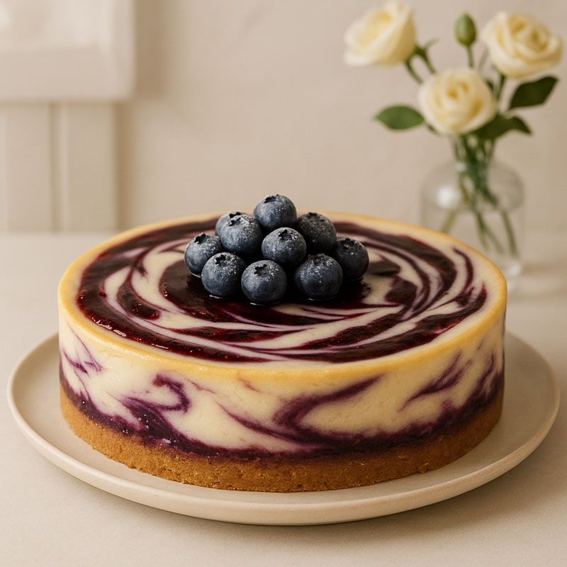 tarta de queso con arandanos efecto marmoleado